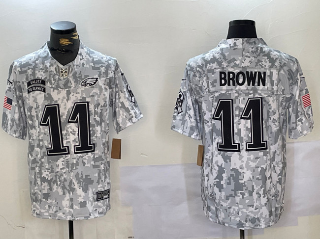 Men's Arctic Camo Philadelphia Eagles #11 A. J. Brown 2024 F.U.S.E Salute to Service Limited Stitched Football Jersey